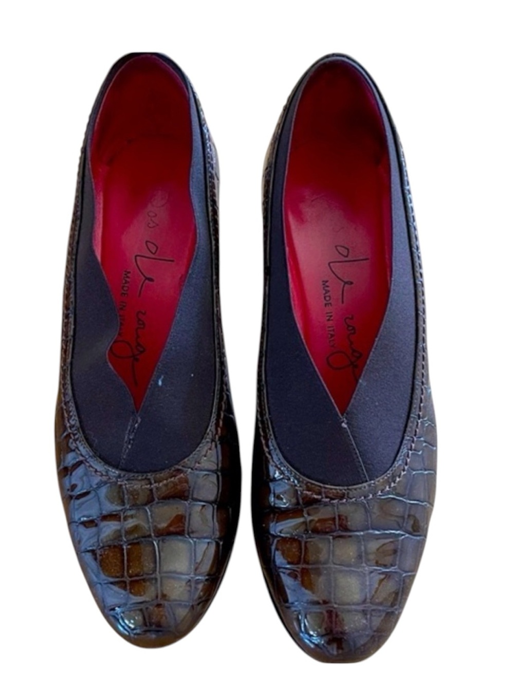 Pas De Rouge Reptile Embossed Brown Heels, size EU 37, US 6.5